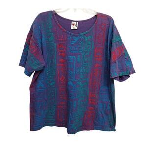 EZL Shirt One Size up to 1X Blue Purple Rasta Raggae Tropical Festival Bohemian